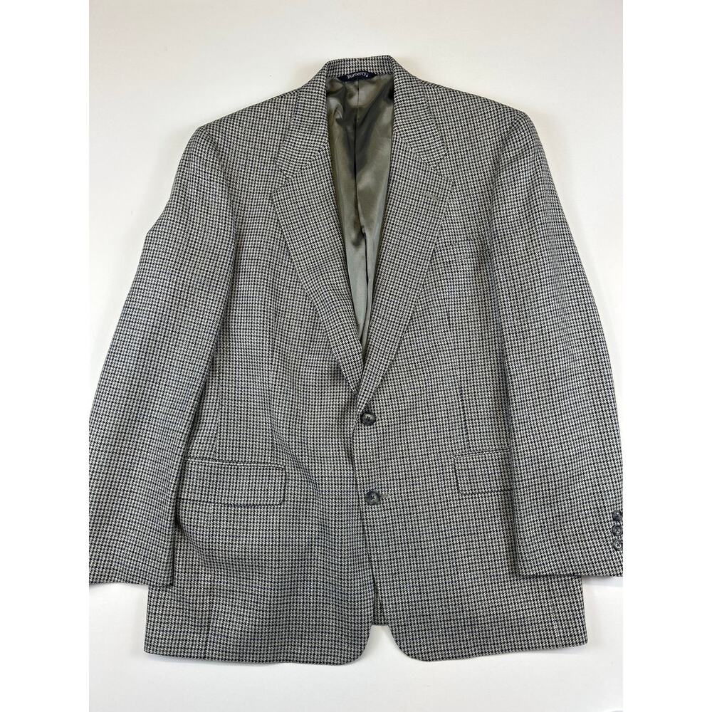 Vintage Burberry Sport Coat Mens 43L Houndstooth Silk Wool Blend Single Breasted